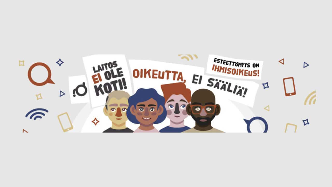 Laitos ei ole koti! Oikeutta, ei sääliä! Esteettömyys on ihmisoikeus!