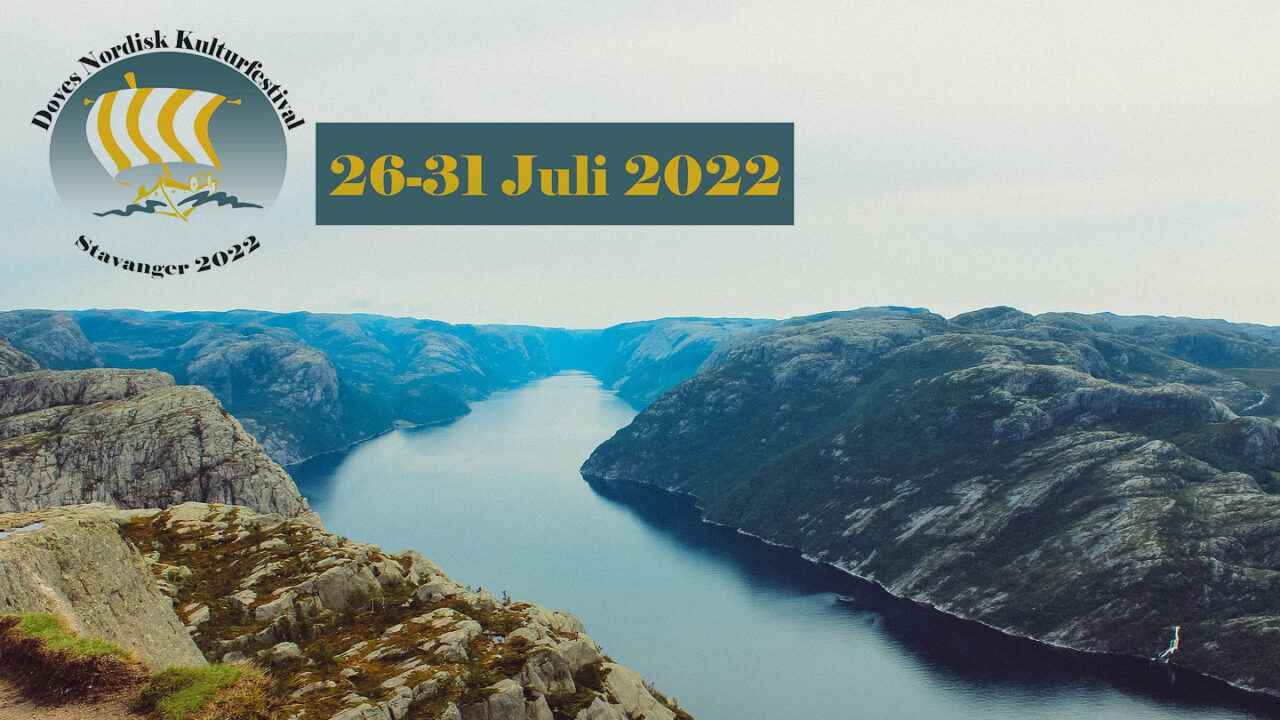 Vuono, jossa virtaa tyyni vesi. Kuurojen pohjoismaisen kulttuurifestivaalin logo ja päivämäärä 26-31 Juli 2022.