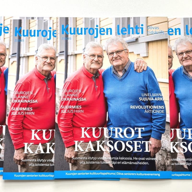 Kuurojen lehti 2/2025 kannessa Seppo ja Kauko Marjamäki