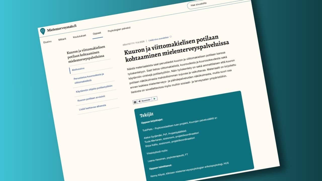 Uusi opas tukee kuurojen ja viittomakielisten asiakkaiden kohtaamista mielenterveyspalveluissa