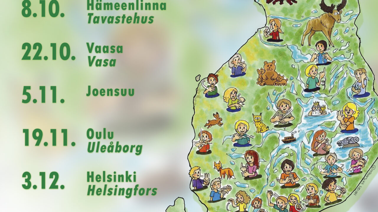 Piirretty Suomen kartta ja foorumien päivämäärät