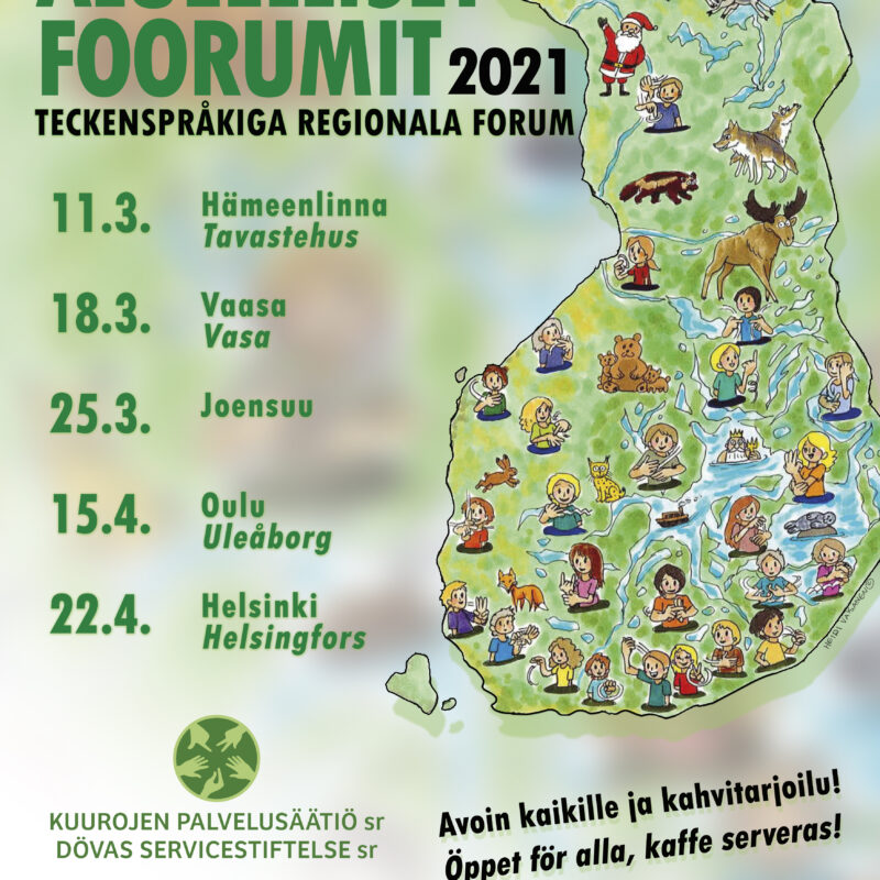 Kartta Suomesta ja foorumien päivämäärä ja paikkakunnat